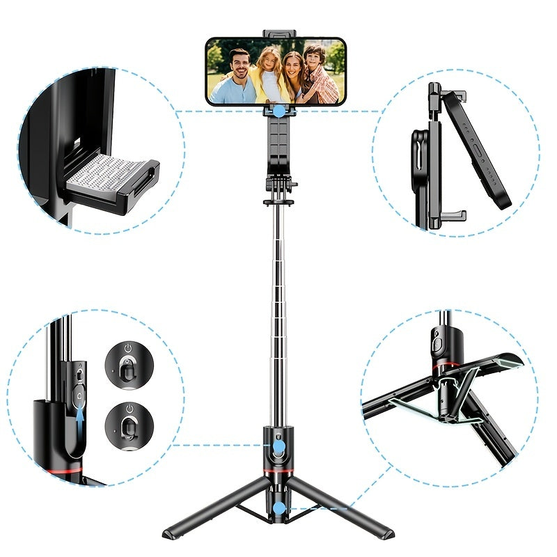 Portable 44 Inch Selfie Stick Phone Tripod With Wireless Remote Control Expandable Smartphone Tripod Stand 360 Degree Rotation Compatible With IPhone 13 12 11 Pro Xs Max Xr X 8 7 6 Plus, Android Samsung Smartphones