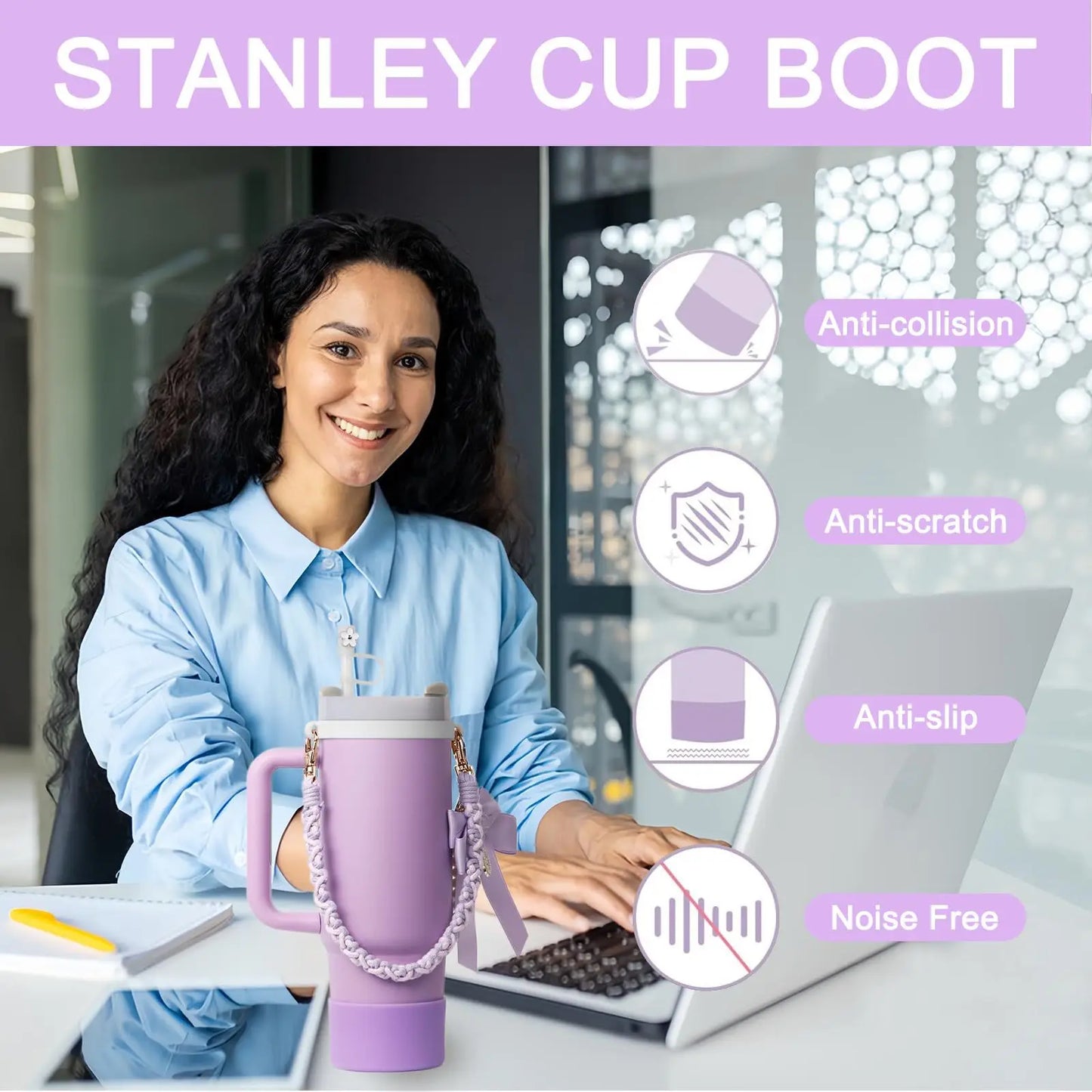 4Pcs for Stanley Cup Accessory Set Includes 1 Water Bottle Handle Strap 1 Cup Cover 1 Straw Cover 1 Charms Silicone Decoration