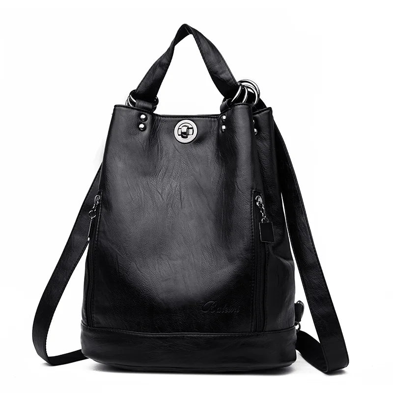 2022 Women Leather Backpacks Multifunction Women Vintage Shoulder Bag Ladies Rucksack Large Capacity Travel Bag Sac A Dos Preppy