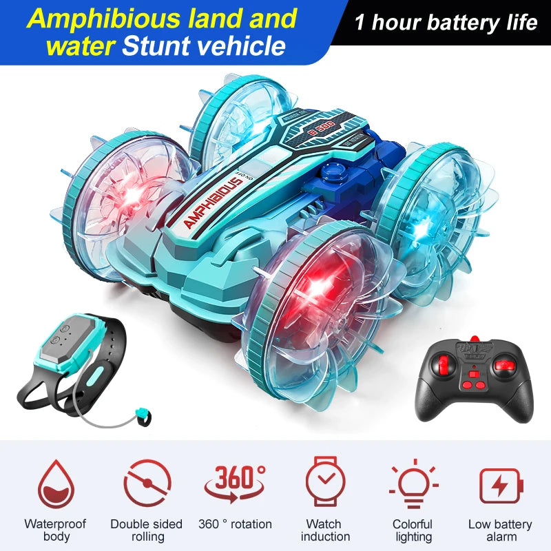 New Amphitheatre RC Car Cool Light Music 4WD 2.4G Gesture Sensing 360° Water Stunt Double Drift Stunt Car Children's Toys Gifts