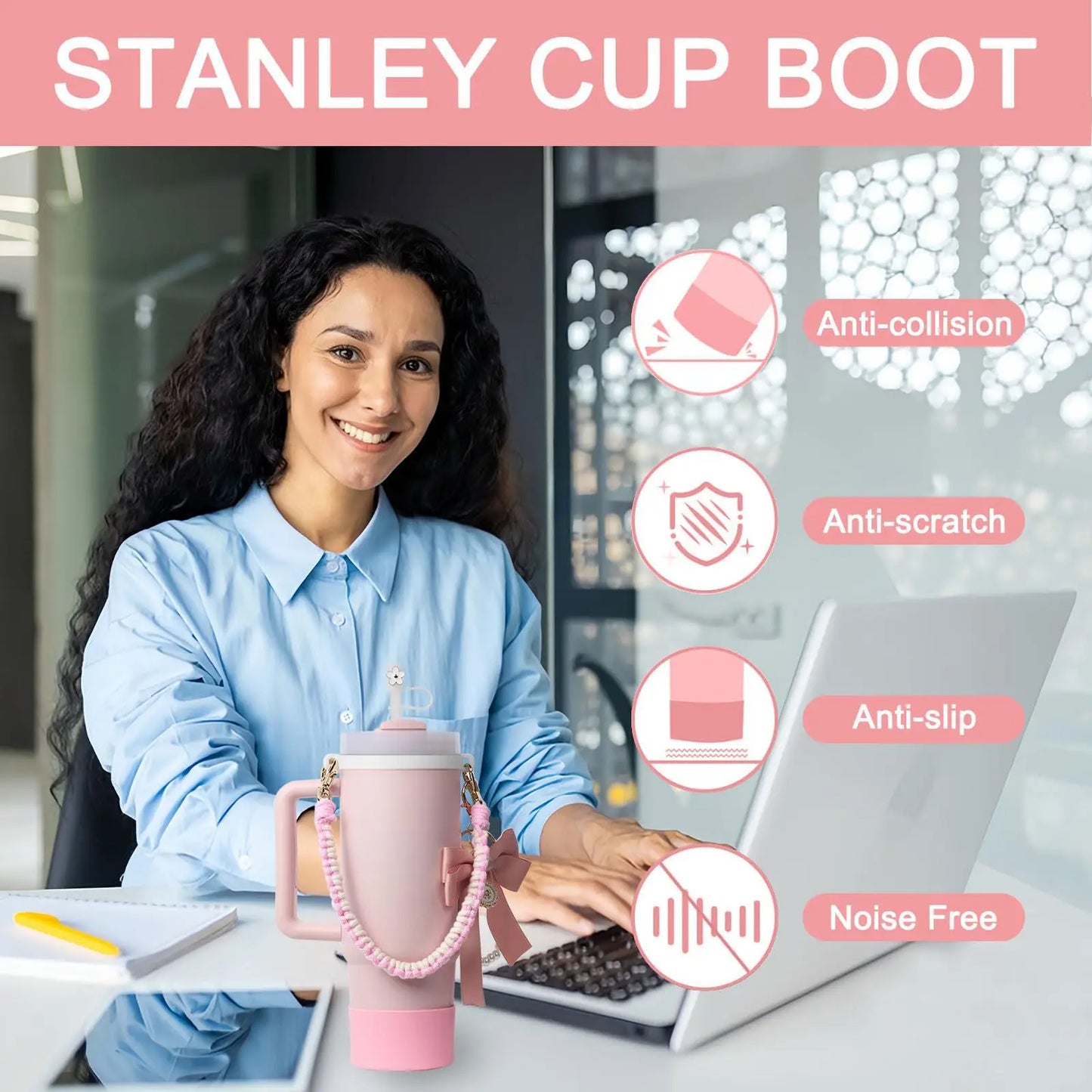 4Pcs for Stanley Cup Accessory Set Includes 1 Water Bottle Handle Strap 1 Cup Cover 1 Straw Cover 1 Charms Silicone Decoration