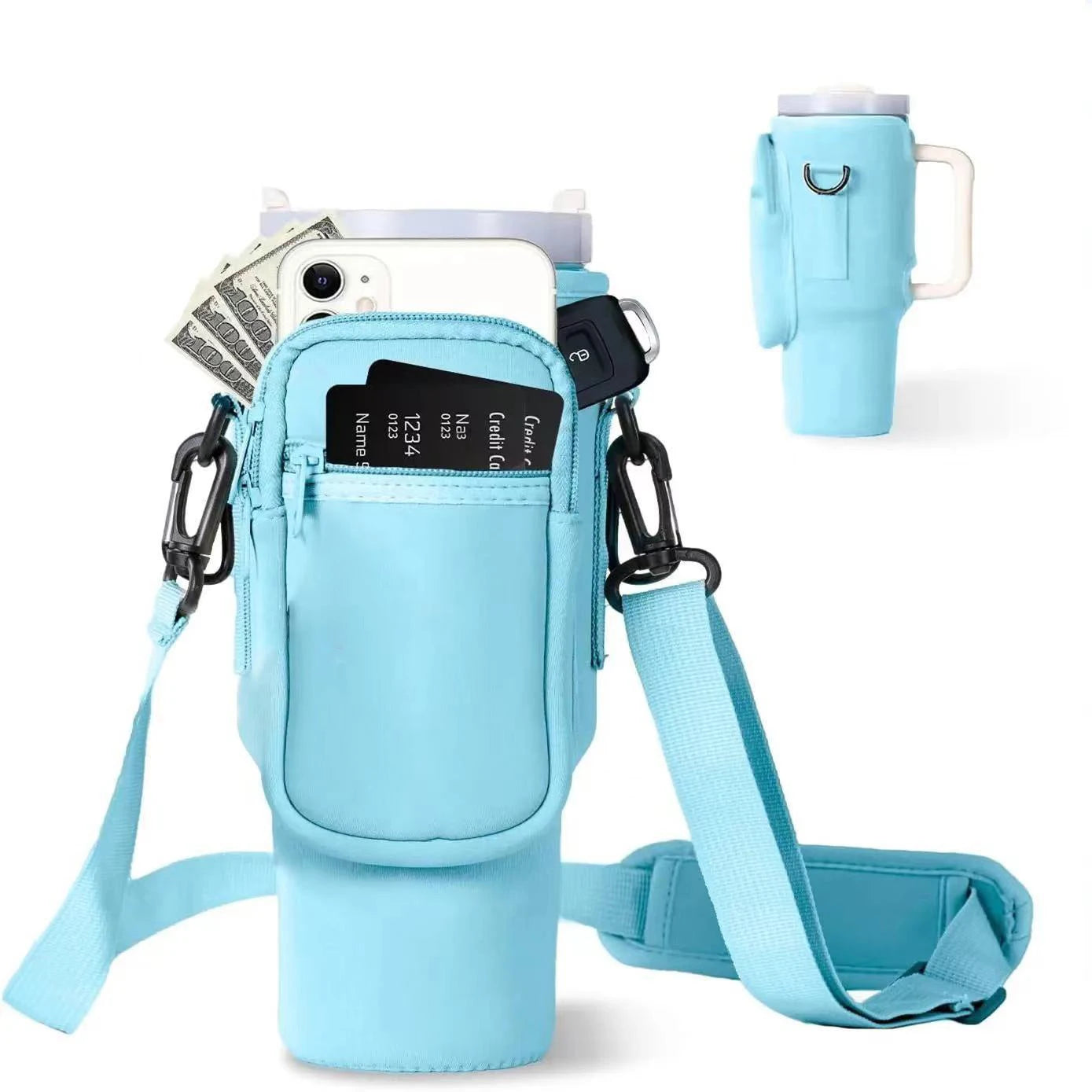 Water Bottle Carrier Bag with Phone Pocket for Stanley Cup 40 oz, Water Bottle Holder Adjustable Strap Stanley Cup Accessories