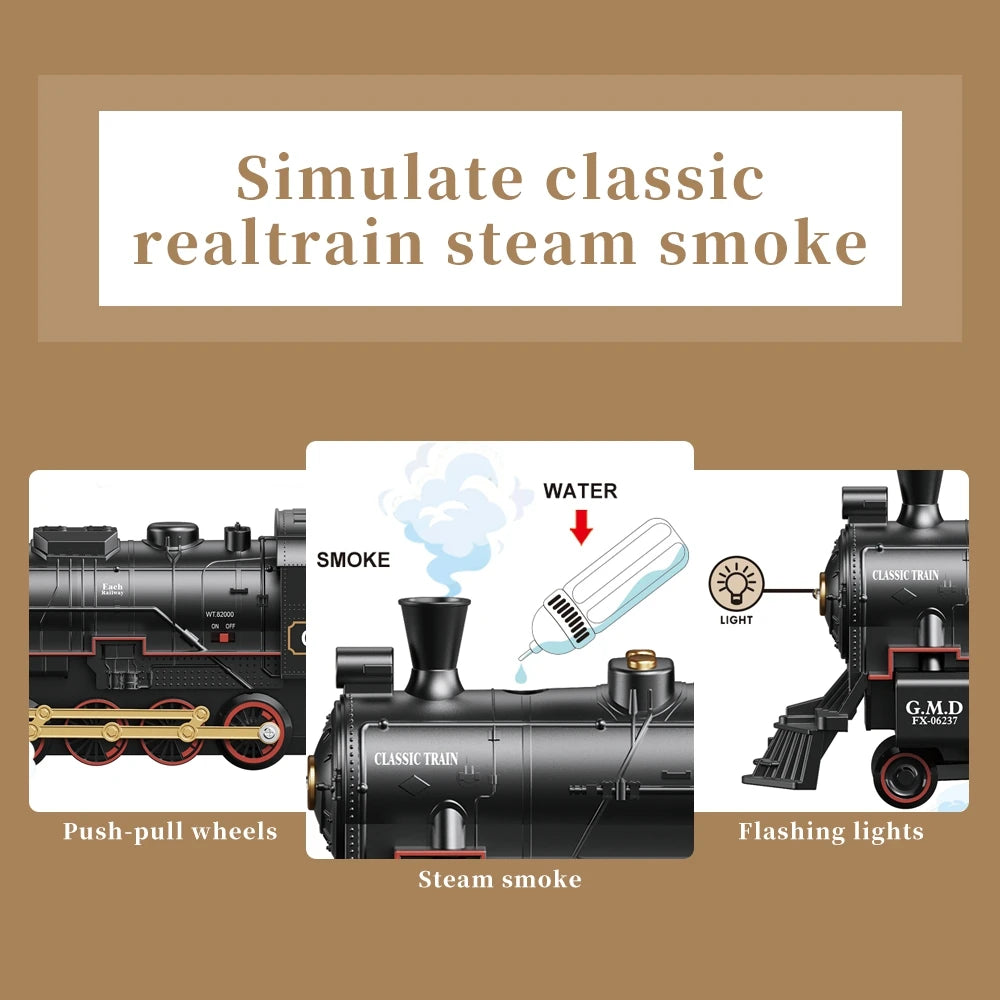 RC Train Toys Simulation Train Remote Control Retro Steam Electric Stepless Speed Control Remote Smoking Train Children's Toys