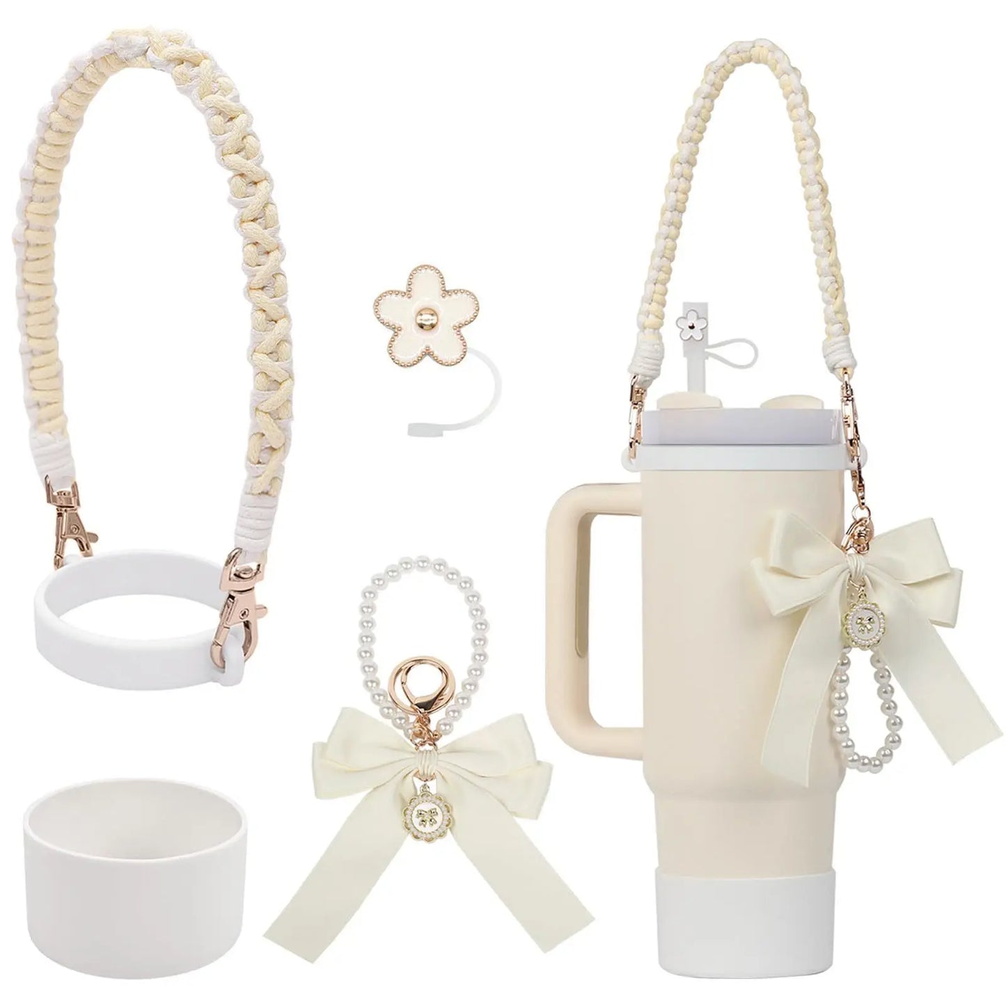 4Pcs for Stanley Cup Accessory Set Includes 1 Water Bottle Handle Strap 1 Cup Cover 1 Straw Cover 1 Charms Silicone Decoration