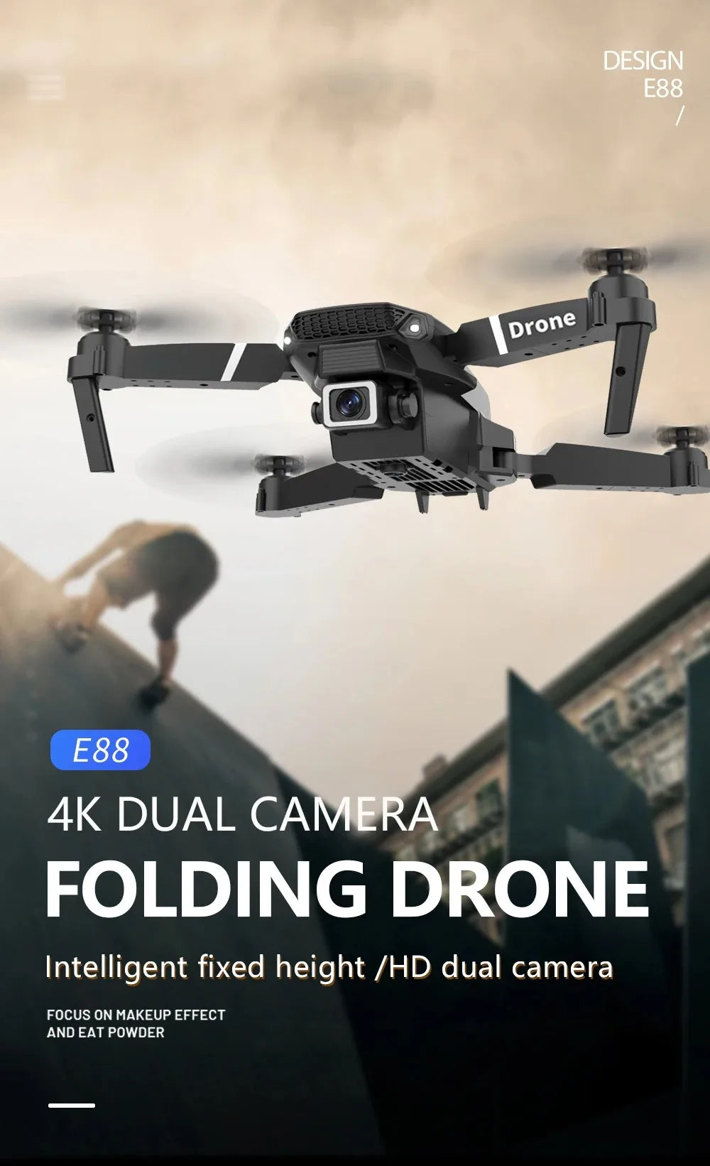 Professional Drone E88 4K Wide-Angle HD 1080P Camera WiFi FPV Height Hold Foldable RC Drone Quadrotor Helicopter Children's Toys