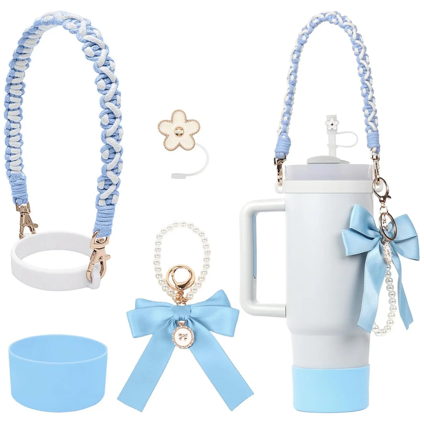 4Pcs for Stanley Cup Accessory Set Includes 1 Water Bottle Handle Strap 1 Cup Cover 1 Straw Cover 1 Charms Silicone Decoration