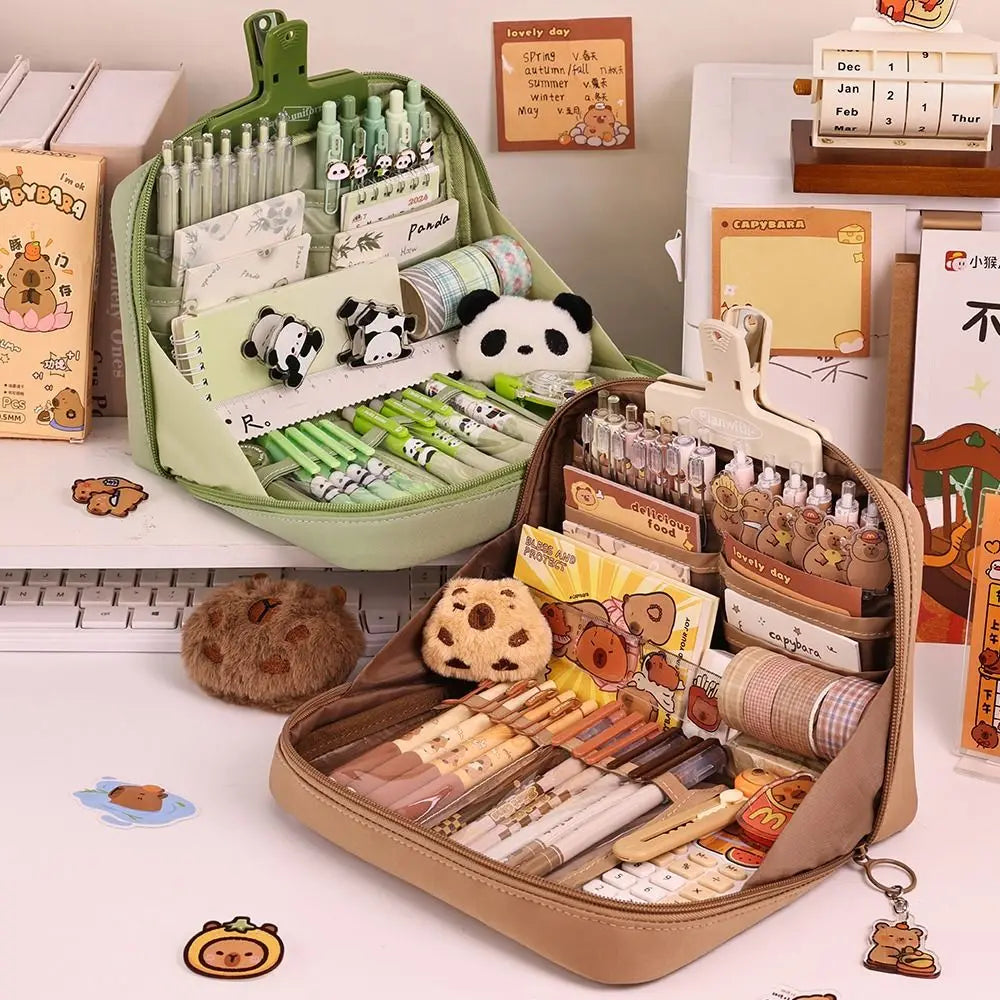 12-Layer Large Capacity Pen Bag 90 Degree Large Opening Student Multifunctional Pencil Case Zipper Stationery Organizer School