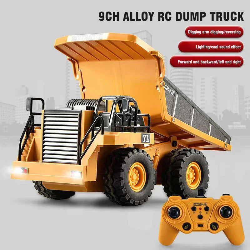 9Ch Alloy Rc Truck Excavator Dump Tractor 2.4G Remote Control Car Multi-Functional Engineering Vehicle Children's Toys for Boys