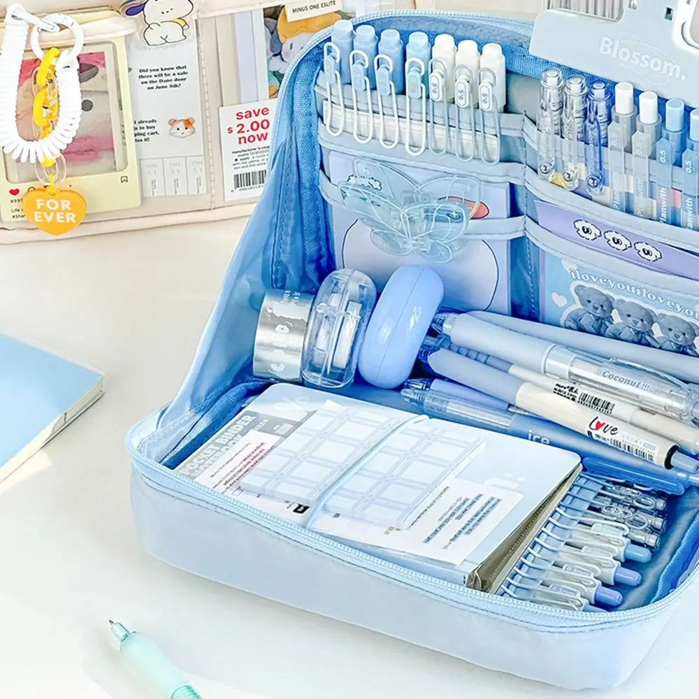 12-Layer Large Capacity Pen Bag 90 Degree Large Opening Student Multifunctional Pencil Case Zipper Stationery Organizer School