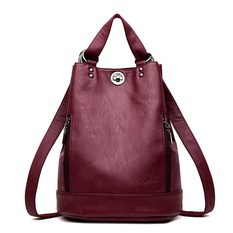2022 Women Leather Backpacks Multifunction Women Vintage Shoulder Bag Ladies Rucksack Large Capacity Travel Bag Sac A Dos Preppy