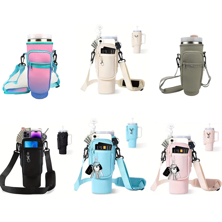 Water Bottle Carrier Bag with Phone Pocket for Stanley Cup 40 oz, Water Bottle Holder Adjustable Strap Stanley Cup Accessories
