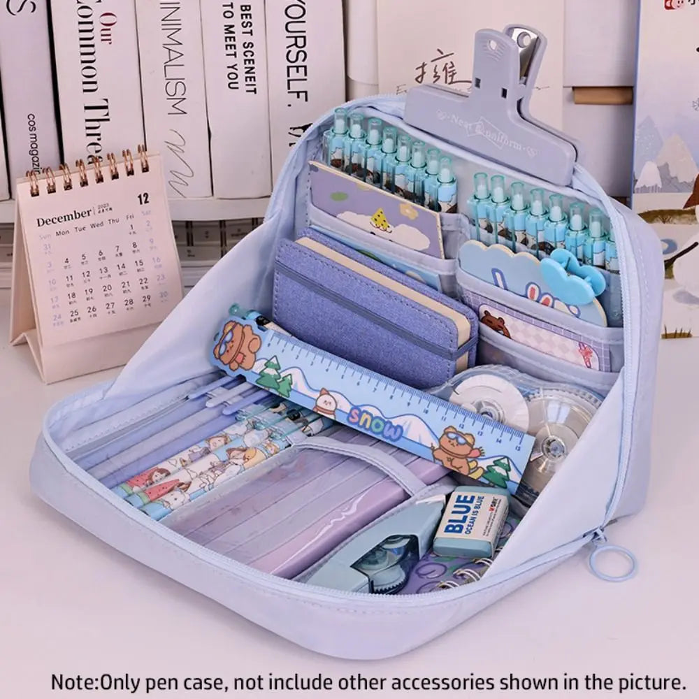 12-Layer Large Capacity Pen Bag 90 Degree Large Opening Student Multifunctional Pencil Case Zipper Stationery Organizer School