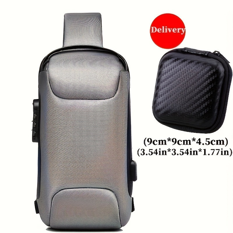 WEIXIER 1pc Men's Waterproof Oxford Fabric Waist Bag With USB Charging And Combination Lock Give Gifts To Men On Valentine's Day Gift For Father