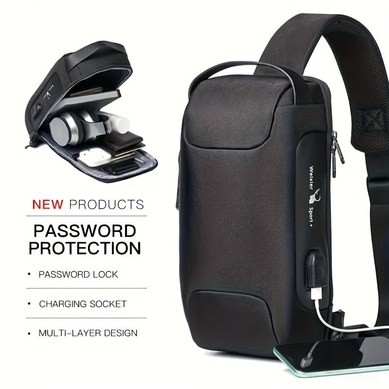 WEIXIER 1pc Men's Waterproof Oxford Fabric Waist Bag With USB Charging And Combination Lock Give Gifts To Men On Valentine's Day Gift For Father