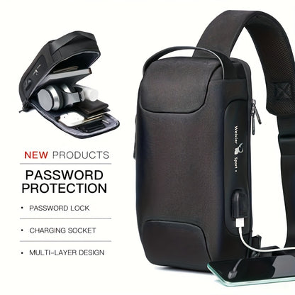 WEIXIER 1pc Men's Waterproof Oxford Fabric Waist Bag With USB Charging And Combination Lock Give Gifts To Men On Valentine's Day Gift For Father