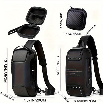 WEIXIER 1pc Men's Waterproof Oxford Fabric Waist Bag With USB Charging And Combination Lock Give Gifts To Men On Valentine's Day Gift For Father