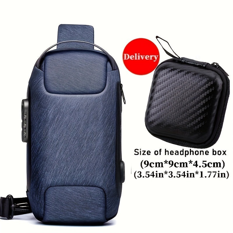 WEIXIER 1pc Men's Waterproof Oxford Fabric Waist Bag With USB Charging And Combination Lock Give Gifts To Men On Valentine's Day Gift For Father