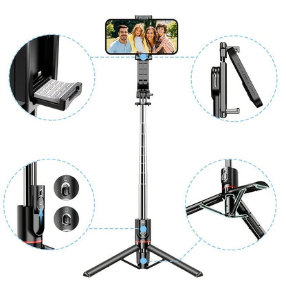 Portable 44 Inch Selfie Stick Phone Tripod With Wireless Remote Control Expandable Smartphone Tripod Stand 360 Degree Rotation Compatible With IPhone 13 12 11 Pro Xs Max Xr X 8 7 6 Plus, Android Samsung Smartphones