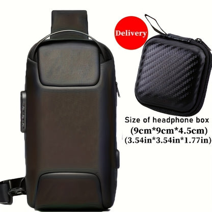 WEIXIER 1pc Men's Waterproof Oxford Fabric Waist Bag With USB Charging And Combination Lock Give Gifts To Men On Valentine's Day Gift For Father