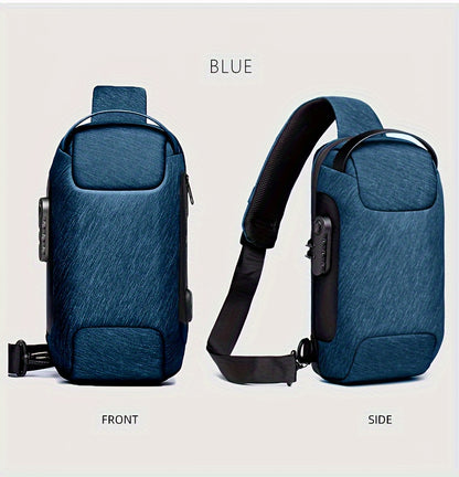 WEIXIER 1pc Men's Waterproof Oxford Fabric Waist Bag With USB Charging And Combination Lock Give Gifts To Men On Valentine's Day Gift For Father