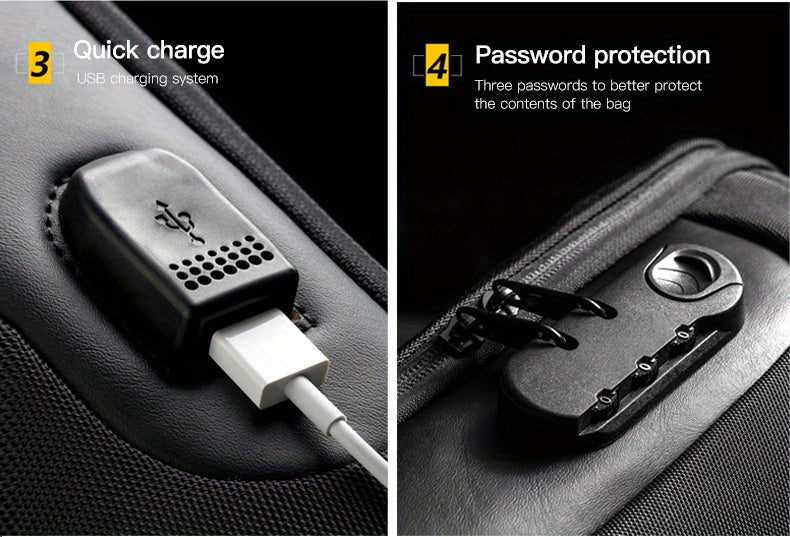 WEIXIER 1pc Men's Waterproof Oxford Fabric Waist Bag With USB Charging And Combination Lock Give Gifts To Men On Valentine's Day Gift For Father