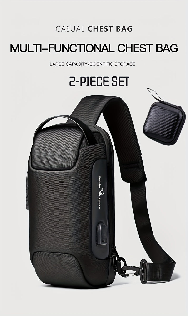 WEIXIER 1pc Men's Waterproof Oxford Fabric Waist Bag With USB Charging And Combination Lock Give Gifts To Men On Valentine's Day Gift For Father