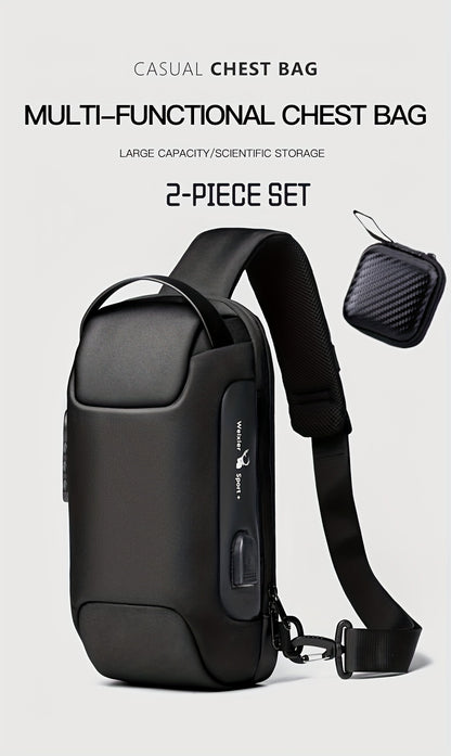 WEIXIER 1pc Men's Waterproof Oxford Fabric Waist Bag With USB Charging And Combination Lock Give Gifts To Men On Valentine's Day Gift For Father