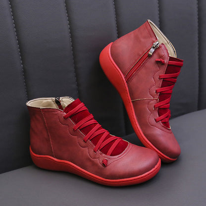 Women's Flat Lace Up High Top Boots, Solid Color Comfortable Zipper Flat Sneakers, Women's Footwear