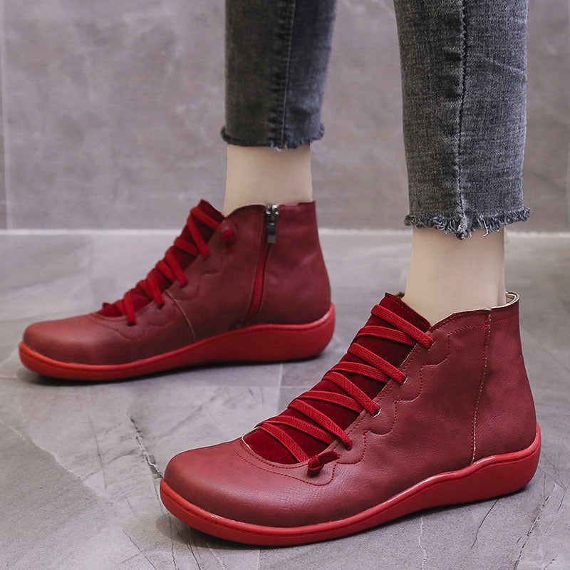 Women's Flat Lace Up High Top Boots, Solid Color Comfortable Zipper Flat Sneakers, Women's Footwear