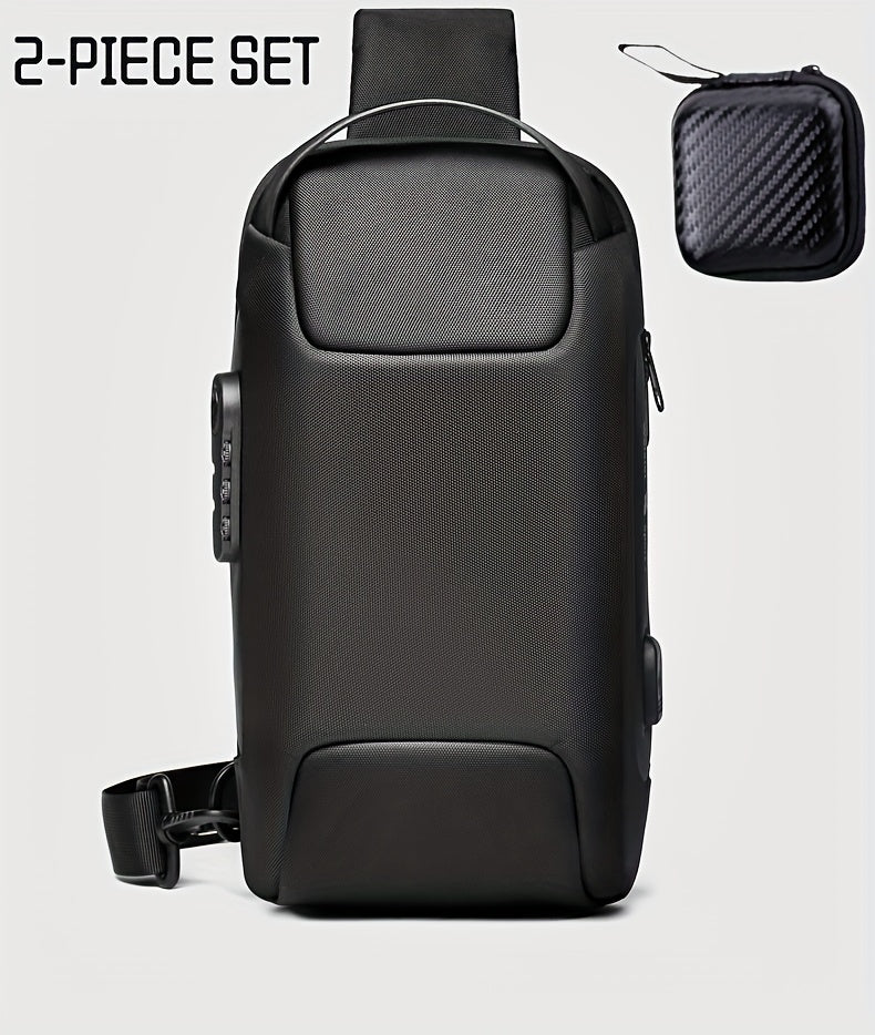 WEIXIER 1pc Men's Waterproof Oxford Fabric Waist Bag With USB Charging And Combination Lock Give Gifts To Men On Valentine's Day Gift For Father