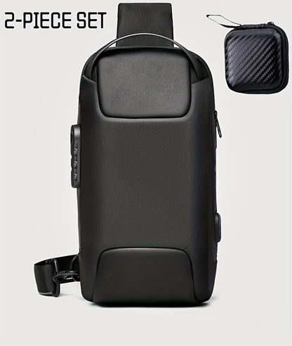 WEIXIER 1pc Men's Waterproof Oxford Fabric Waist Bag With USB Charging And Combination Lock Give Gifts To Men On Valentine's Day Gift For Father