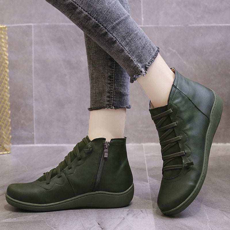 Women's Flat Lace Up High Top Boots, Solid Color Comfortable Zipper Flat Sneakers, Women's Footwear