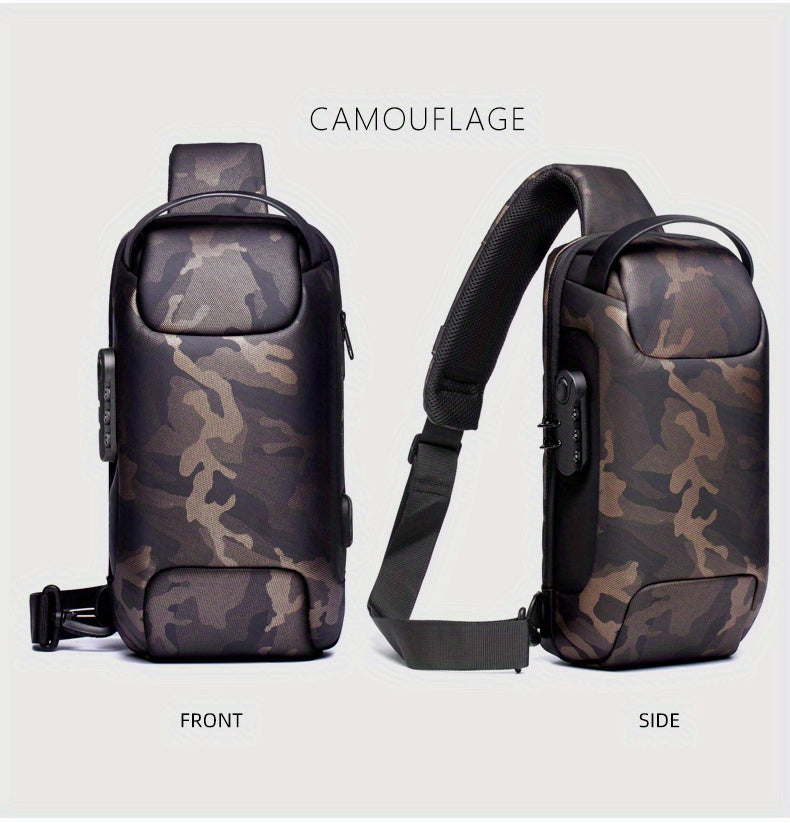 WEIXIER 1pc Men's Waterproof Oxford Fabric Waist Bag With USB Charging And Combination Lock Give Gifts To Men On Valentine's Day Gift For Father