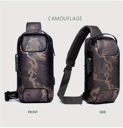 WEIXIER 1pc Men's Waterproof Oxford Fabric Waist Bag With USB Charging And Combination Lock Give Gifts To Men On Valentine's Day Gift For Father