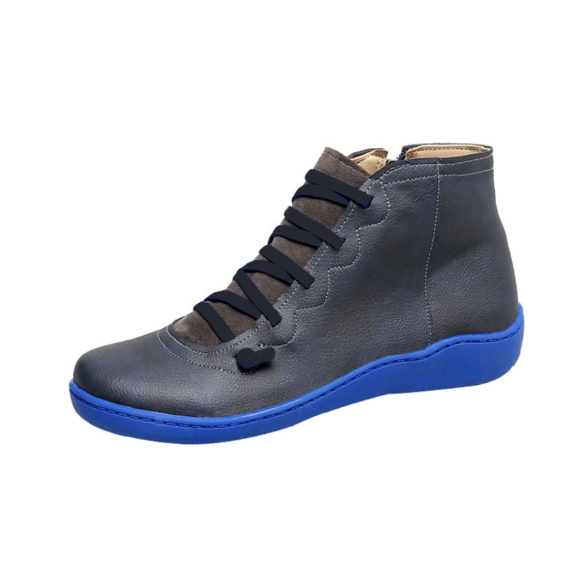 Women's Flat Lace Up High Top Boots, Solid Color Comfortable Zipper Flat Sneakers, Women's Footwear
