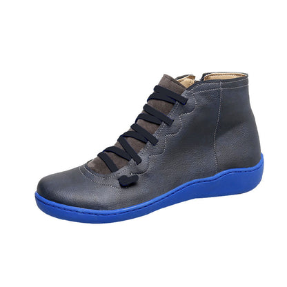 Women's Flat Lace Up High Top Boots, Solid Color Comfortable Zipper Flat Sneakers, Women's Footwear