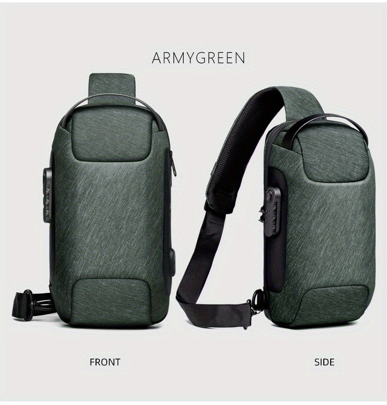 WEIXIER 1pc Men's Waterproof Oxford Fabric Waist Bag With USB Charging And Combination Lock Give Gifts To Men On Valentine's Day Gift For Father