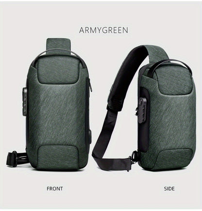 WEIXIER 1pc Men's Waterproof Oxford Fabric Waist Bag With USB Charging And Combination Lock Give Gifts To Men On Valentine's Day Gift For Father