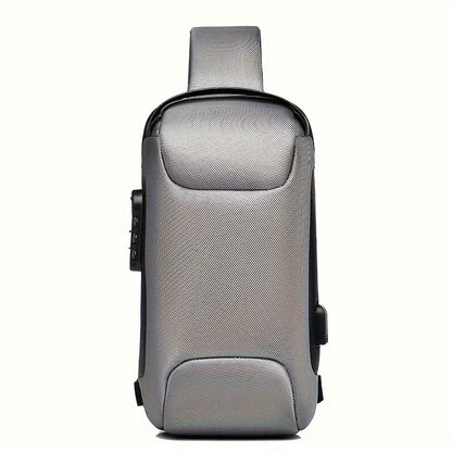 WEIXIER 1pc Men's Waterproof Oxford Fabric Waist Bag With USB Charging And Combination Lock Give Gifts To Men On Valentine's Day Gift For Father