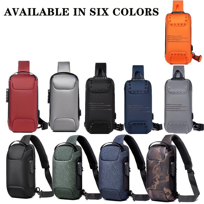 WEIXIER 1pc Men's Waterproof Oxford Fabric Waist Bag With USB Charging And Combination Lock Give Gifts To Men On Valentine's Day Gift For Father