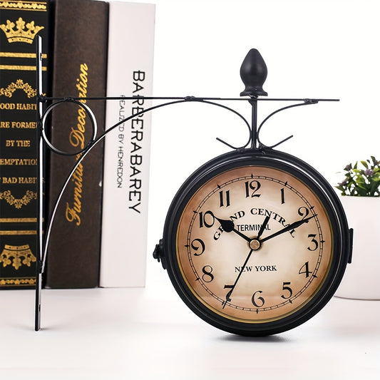 European-Style Wall Clock Made of Iron, Vintage Decor Double-Sided Wall Clock with Hands Display.