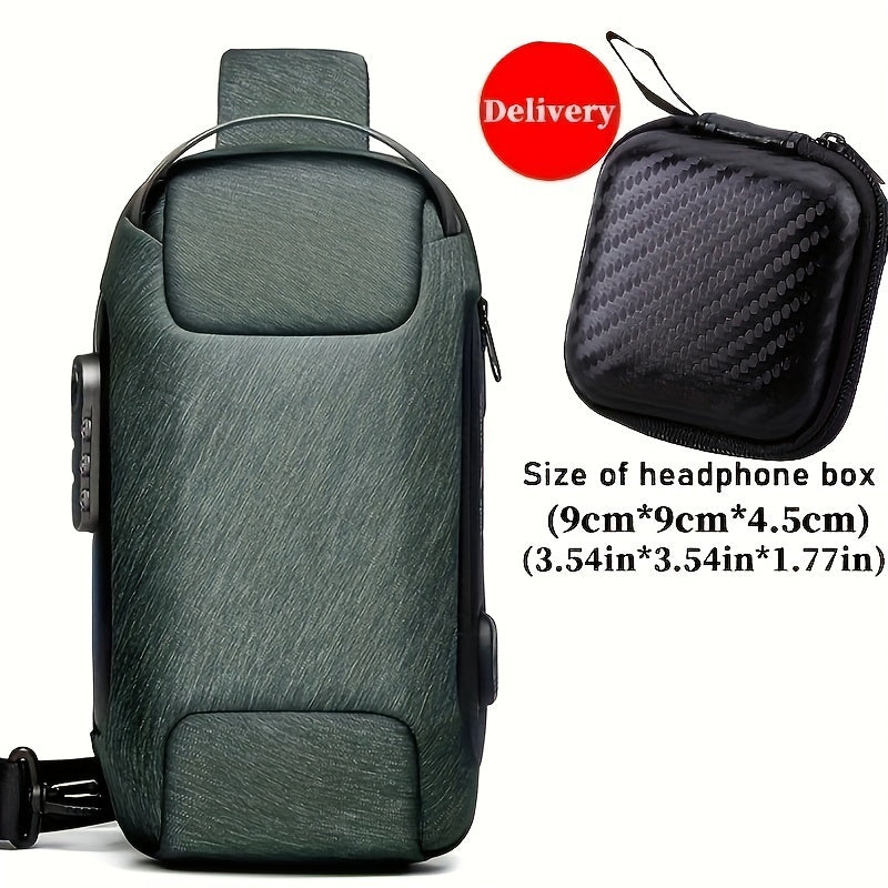 WEIXIER 1pc Men's Waterproof Oxford Fabric Waist Bag With USB Charging And Combination Lock Give Gifts To Men On Valentine's Day Gift For Father