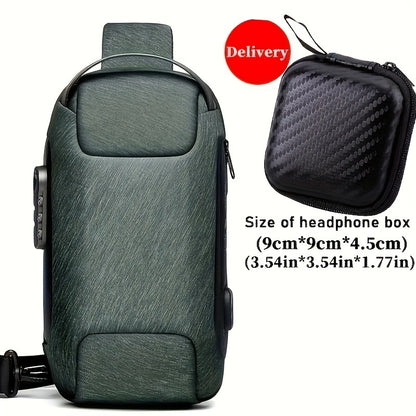 WEIXIER 1pc Men's Waterproof Oxford Fabric Waist Bag With USB Charging And Combination Lock Give Gifts To Men On Valentine's Day Gift For Father