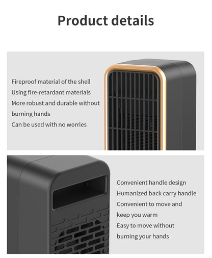 500W Quiet Ceramic Heater with Thermostat - Energy-Efficient, Portable & Safe for Home/Office Use