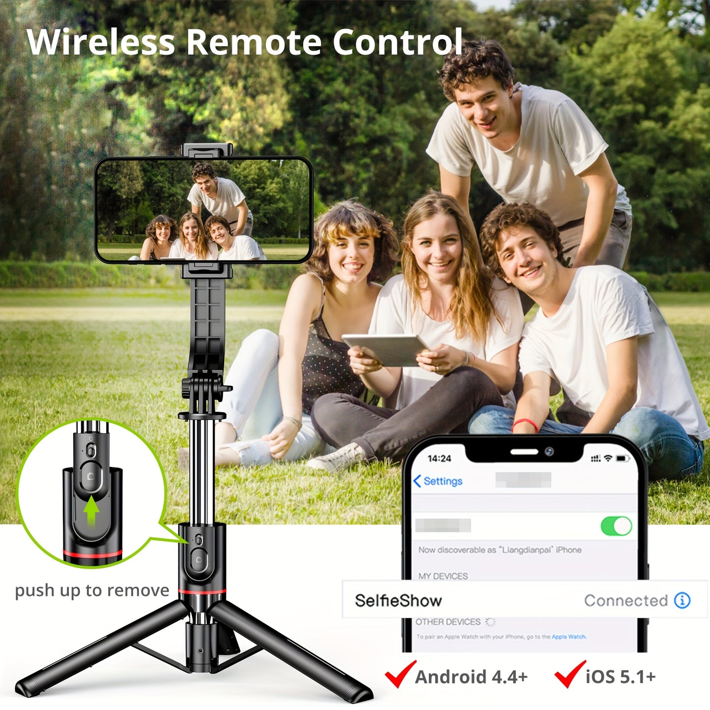 Portable 44 Inch Selfie Stick Phone Tripod With Wireless Remote Control Expandable Smartphone Tripod Stand 360 Degree Rotation Compatible With IPhone 13 12 11 Pro Xs Max Xr X 8 7 6 Plus, Android Samsung Smartphones
