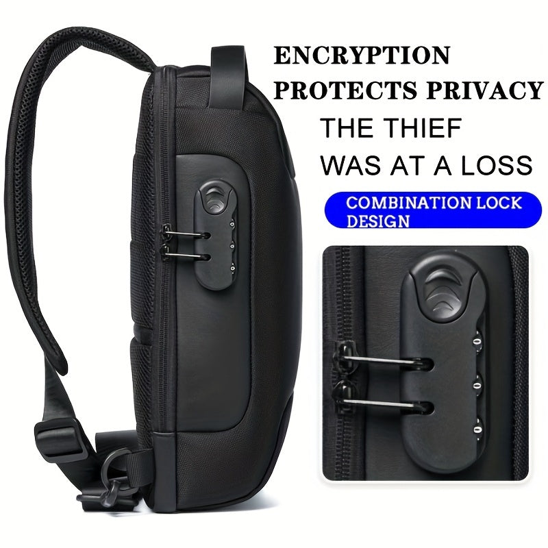 WEIXIER 1pc Men's Waterproof Oxford Fabric Waist Bag With USB Charging And Combination Lock Give Gifts To Men On Valentine's Day Gift For Father