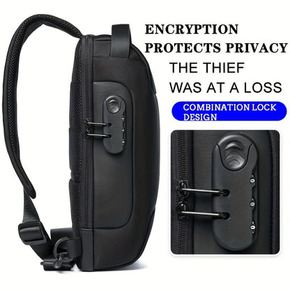 WEIXIER 1pc Men's Waterproof Oxford Fabric Waist Bag With USB Charging And Combination Lock Give Gifts To Men On Valentine's Day Gift For Father