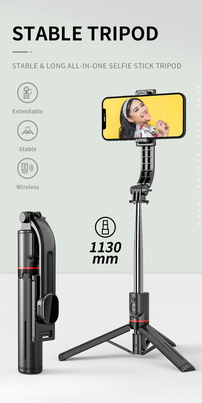 Portable 44 Inch Selfie Stick Phone Tripod With Wireless Remote Control Expandable Smartphone Tripod Stand 360 Degree Rotation Compatible With IPhone 13 12 11 Pro Xs Max Xr X 8 7 6 Plus, Android Samsung Smartphones