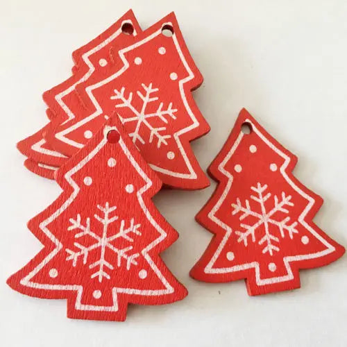 12 Pc/set of Christmas Tree Pendants Wooden Snowflakes Elk, Snowman 2022 New Year Christmas Home Decor Children's Toys and Gifts