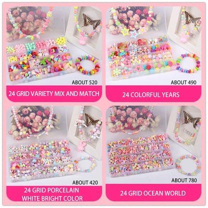 DIY Handmade Beaded Children's Toys Creative Loose Spacer Beads Making Bracelet Necklace 24 Grid Girl Jewelry Set Girl Toy Gift